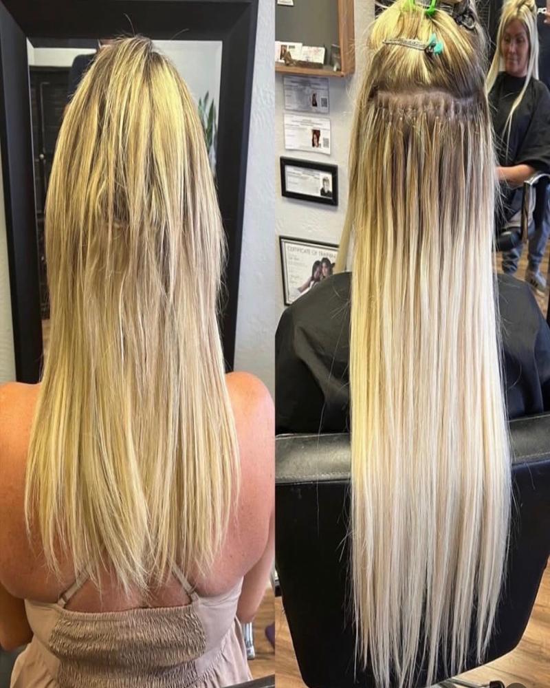 Beaded Weft hair extensions natural volume and length results St. Petersburg